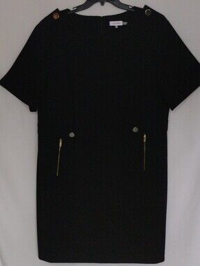 Calvin Klein Size 22W Black Short Sleeve Knee Length Shift Dress Gold Accents 2X